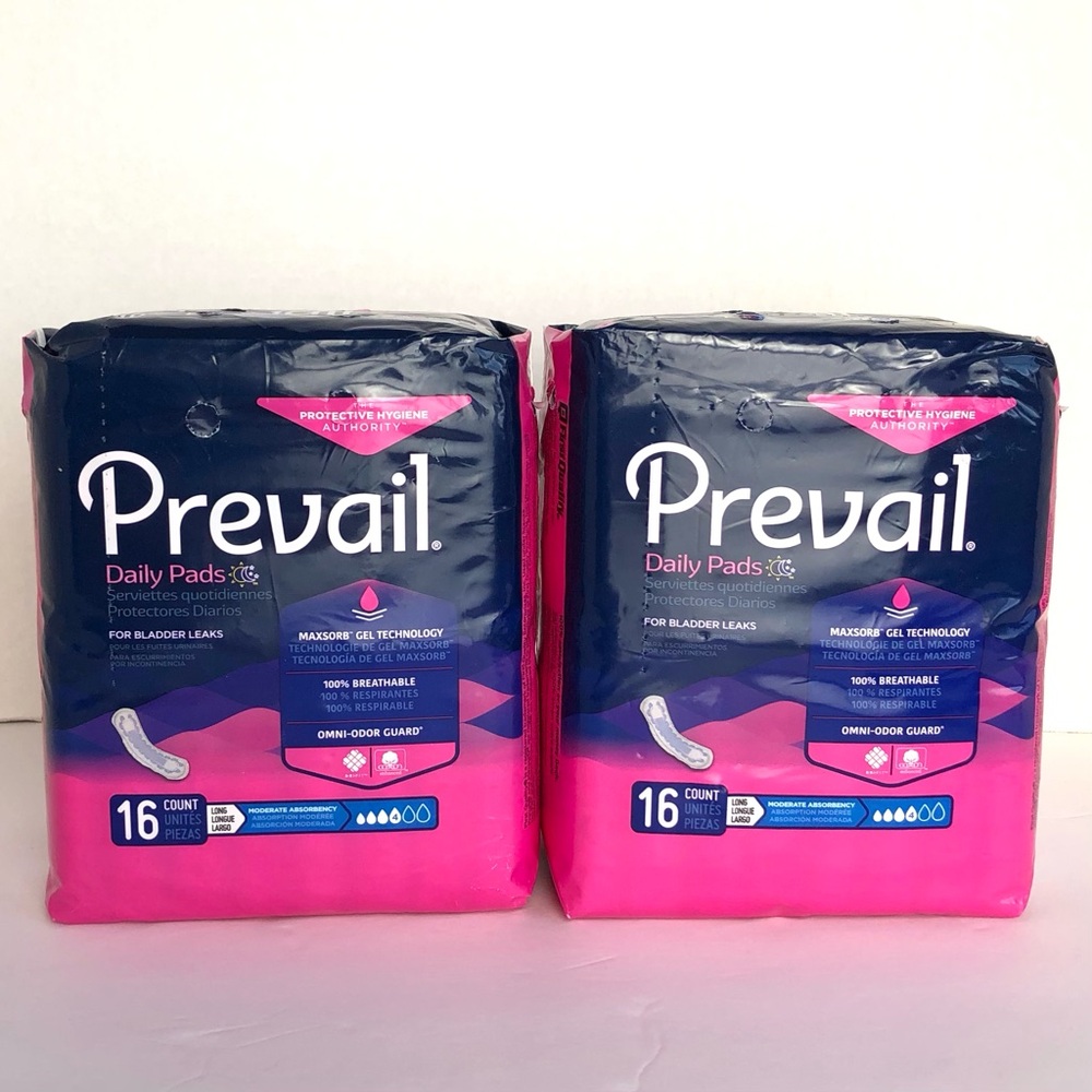PREVAIL DAILY PAD FOR BLADDER LEAKS Long Length Moderate 16 Count x2 BRAND NEW
